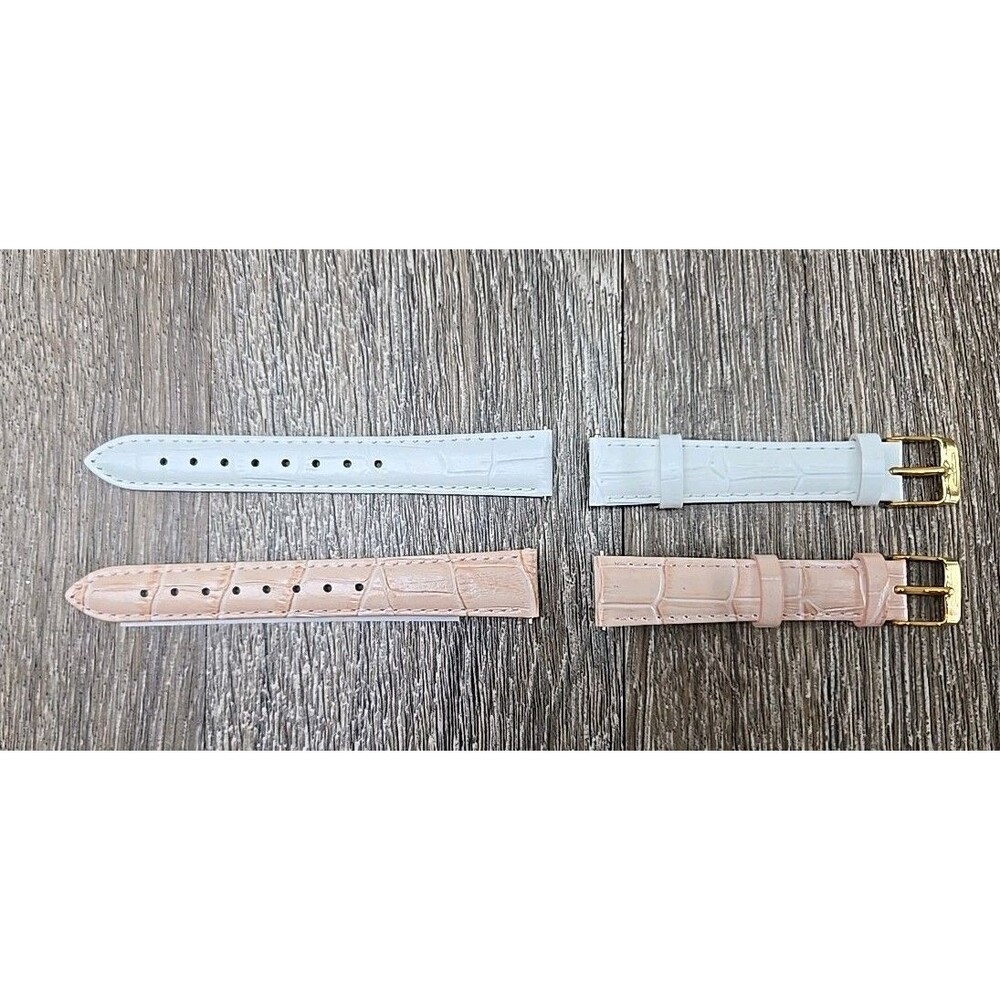 Invicta 16mm Watch Band Women's Pink and White Genuine Leather Strap Gold Buckle